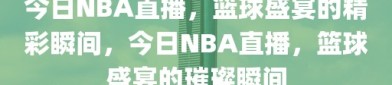 今日NBA直播，篮球盛宴的精彩瞬间，今日NBA直播，篮球盛宴的璀璨瞬间