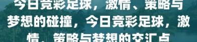 今日竞彩足球，激情、策略与梦想的碰撞，今日竞彩足球，激情、策略与梦想的交汇点