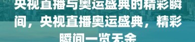 央视直播与奥运盛典的精彩瞬间，央视直播奥运盛典，精彩瞬间一览无余