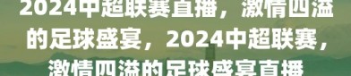 2024中超联赛直播，激情四溢的足球盛宴，2024中超联赛，激情四溢的足球盛宴直播