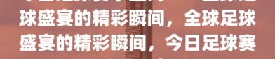 今日足球赛事查询——全球足球盛宴的精彩瞬间，全球足球盛宴的精彩瞬间，今日足球赛事全解析