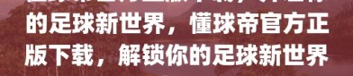 懂球帝官方正版下载，开启你的足球新世界，懂球帝官方正版下载，解锁你的足球新世界之旅